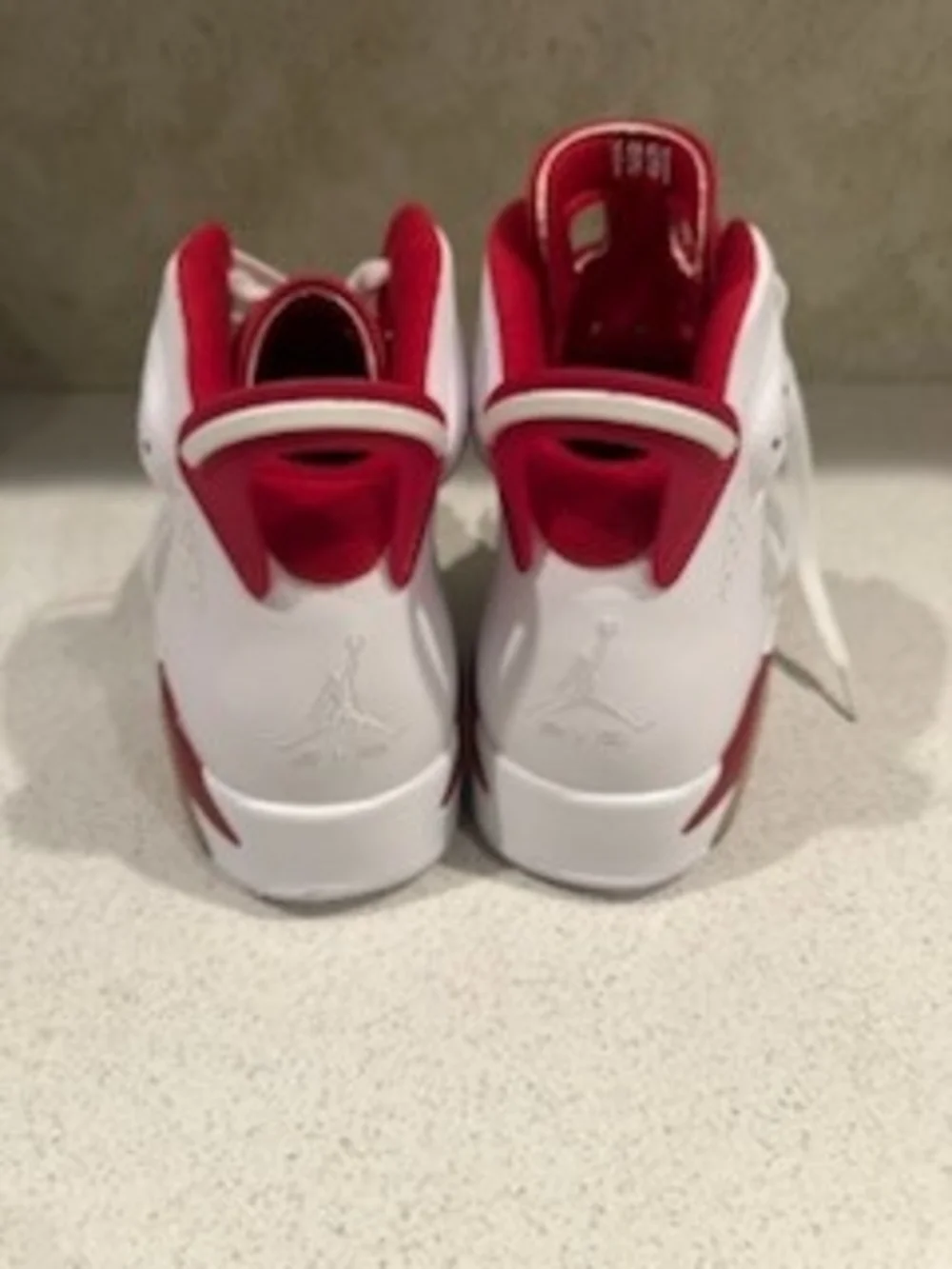 Jordan White and Red High-Top Sneakers